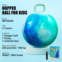 INPODAK Hopper Ball Balle rebondissante de 45,7 cm avec poignée pour enfants, jouet de saut Hippity Hop pour garçons et filles âgés de 3 à 6 ans avec pompe et boîte cadeau, excellent cadeau pour les vacances d'anniversaire
