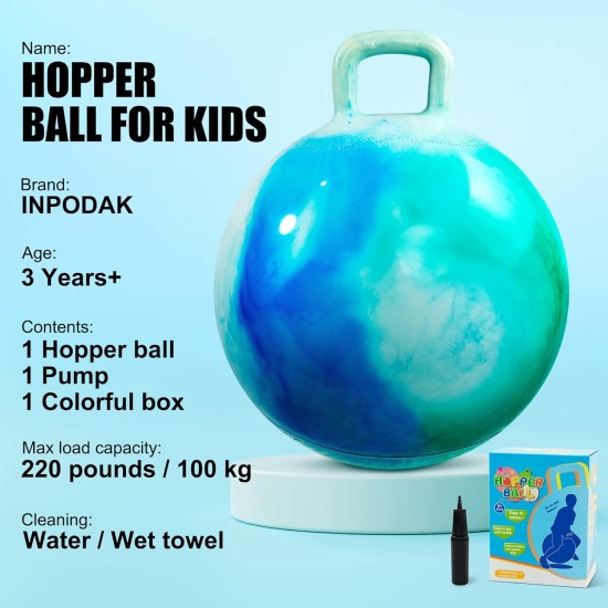 INPODAK Hopper Ball Balle rebondissante de 45,7 cm avec poignée pour enfants, jouet de saut Hippity Hop pour garçons et filles âgés de 3 à 6 ans avec pompe et boîte cadeau, excellent cadeau pour les vacances d'anniversaire INPODAK Hopper Ball Balle rebondissante de 45,7 cm avec poignée pour enfants, jouet de saut Hippity Hop pour garçons et filles âgés de 3 à 6 ans avec pompe et boîte cadeau, excellent cadeau pour les vacances d'anniversaire