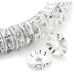 Allb 100 pièces rondelles entretoises 8mm plaqué argent cristal tchèque strass pour la fabrication de bijoux perles en vrac pour Bracelets