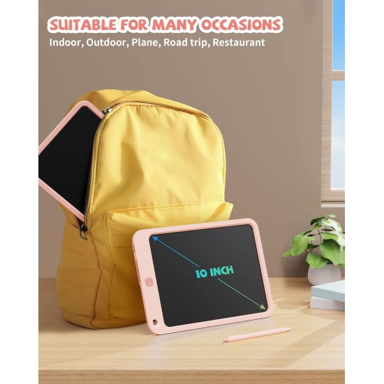 Tablette d'écriture LCD 10 pouces, jouets pour garçons et filles de 3, 4, 5, 6, 7, 8, 9, 10 ans, tablette à dessin colorée, cadeau pour garçons et tout-petits âgés de 3 à 12 ans, tableau mémo, blocs-notes avec cordon (rose)