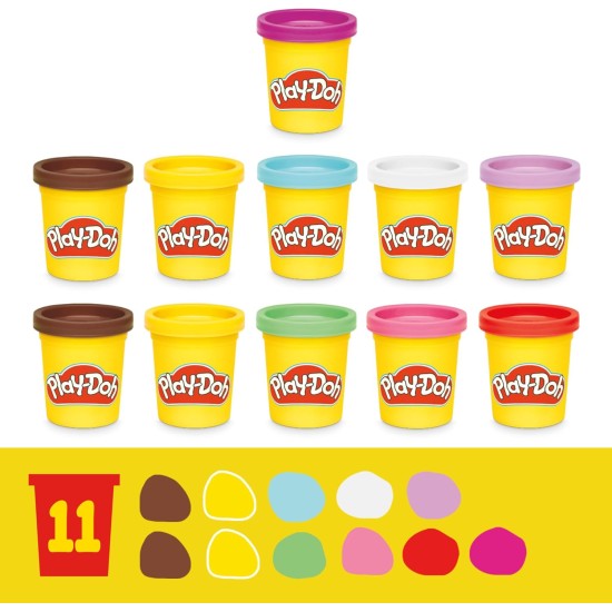 Play-Doh Super Slice Cake Playset, four jouet avec accessoires de cuisine et 11 boîtes de pâte à modeler, arts et travaux manuels pour enfants, à partir de 3 ans