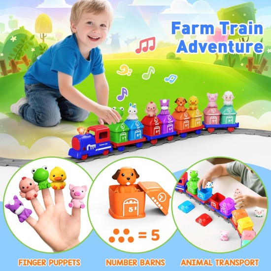 Jouets d'apprentissage pour les tout-petits de 1, 2 et 3 ans, ensemble de train de ferme électrique pour tout-petits de 2 à 4 ans, jouet de train Montessori assorti et trié avec animaux de la ferme, musique, lumière, cadeau d'anniversaire de Noël pour béb Jouets d'apprentissage pour les tout-petits de 1, 2 et 3 ans, ensemble de train de ferme électrique pour tout-petits de 2 à 4 ans, jouet de train Montessori assorti et trié avec animaux de la ferme, musique, lumière, cadeau d'anniversaire de Noël pour béb