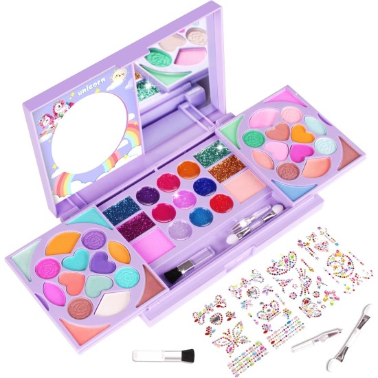 Kit de maquillage pour enfants pour filles, véritable cosmétique lavable, cadeaux d'anniversaire pour filles de 3 ans et plus, jouets de simulation pour filles de 4-6, 6-8, 8-10 ans, non toxique Kit de maquillage pour enfants pour filles, véritable cosmétique lavable, cadeaux d'anniversaire pour filles de 3 ans et plus, jouets de simulation pour filles de 4-6, 6-8, 8-10 ans, non toxique