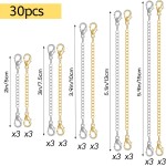 winee Lot de 30 rallonges de chaîne pour collier, rallonges de collier pour femmes et filles, rallonges de bracelet de cheville en acier inoxydable pour la fabrication de bijoux 2 pouces, 3 pouces, 4 pouces, 5 pouces, 6 pouces (15 or, 15 argent)