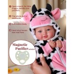 BABESIDE Baby Doll Girl - Poupée réaliste de 17 pouces au corps doux avec des yeux bleus et une tenue de vache, poupées légères de la vie réelle pour 3+ 4 5 6 7 8 9 ans, cadeaux d'anniversaire pour filles, jeux de simulation et Noël