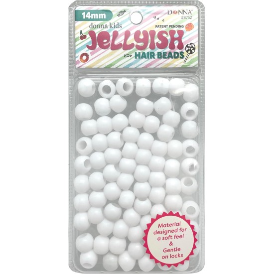 Donna Kids Perles de cheveux en forme de méduse 14 mm Blanc – Perles en caoutchouc doux au toucher silicone pour tresses et queues de cheval, torsion durable pour les coiffures d'enfants, la fabrication de bijoux et d'artisanat, 1 paquet