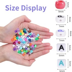 QUEFE 2350 pièces, 64 couleurs, perles de poney pour kit de fabrication de bracelets, kit de bracelets d'amitié de perles Kandi arc-en-ciel, perles de lettres et cordes élastiques pour la fabrication de bracelets et de colliers, ensemble de cadeaux artisa
