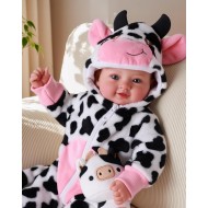 BABESIDE Baby Doll Girl - Poupée réaliste de 17 pouces au corps doux avec des yeux bleus et une tenue de vache, poupées légères de la vie réelle pour 3+ 4 5 6 7 8 9 ans, cadeaux d'anniversaire pour filles, jeux de simulation et Noël