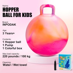 INPODAK Hopper Ball Balle rebondissante de 45,7 cm avec poignée pour enfants, jouet de saut hippity hop pour garçons et filles âgés de 3 à 6 ans, comprend une pompe et un coffret cadeau, excellent cadeau pour un anniversaire