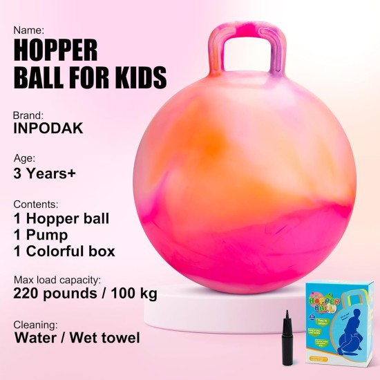 INPODAK Hopper Ball Balle rebondissante de 45,7 cm avec poignée pour enfants, jouet de saut hippity hop pour garçons et filles âgés de 3 à 6 ans, comprend une pompe et un coffret cadeau, excellent cadeau pour un anniversaire INPODAK Hopper Ball Balle rebondissante de 45,7 cm avec poignée pour enfants, jouet de saut hippity hop pour garçons et filles âgés de 3 à 6 ans, comprend une pompe et un coffret cadeau, excellent cadeau pour un anniversaire
