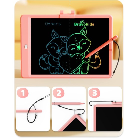 Bravokids Tablette d'écriture LCD 10 pouces pour enfants de 3 à 8 ans – Bloc de dessin électronique et tableau de gribouillage comme cadeaux d'anniversaire éducatifs pour filles et garçons (rose)