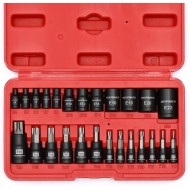 MIXPOWER Jeu de 25 embouts et douilles Torx, 13 embouts étoiles (T8- T60) et 12 douilles E-Torx (E4-E22), ensemble de mécanicien automobile et moto de qualité professionnelle