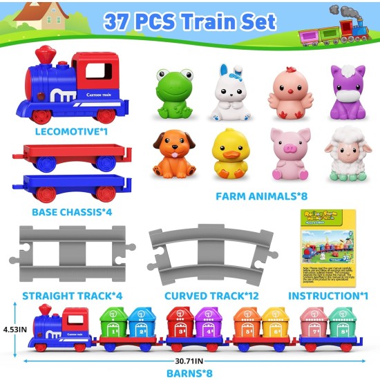 Jouets d'apprentissage pour les tout-petits de 1, 2 et 3 ans, ensemble de train de ferme électrique pour tout-petits de 2 à 4 ans, jouet de train Montessori assorti et trié avec animaux de la ferme, musique, lumière, cadeau d'anniversaire de Noël pour béb Jouets d'apprentissage pour les tout-petits de 1, 2 et 3 ans, ensemble de train de ferme électrique pour tout-petits de 2 à 4 ans, jouet de train Montessori assorti et trié avec animaux de la ferme, musique, lumière, cadeau d'anniversaire de Noël pour béb