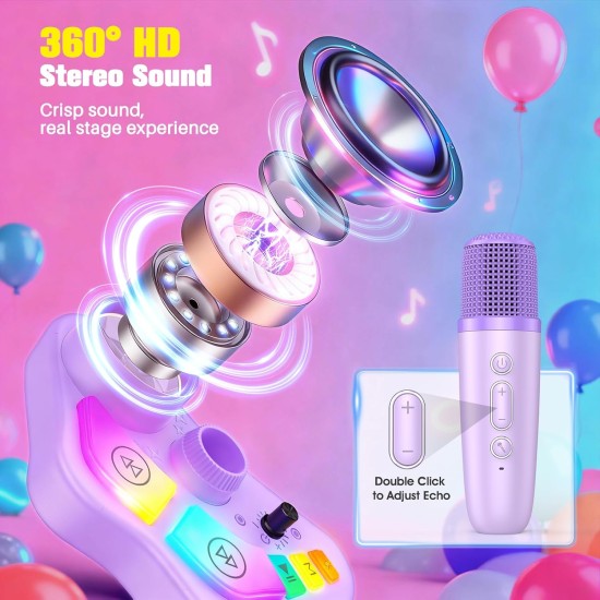 Machine de karaoké sur pied pour enfants, jouets chantants, cadeaux pour filles et garçons de 3, 4, 5, 6, 7, 8 ans, microphone rechargeable, haut-parleur Bluetooth avec 2 micros sans fil pour filles de 4 à 6 ans, jouet de fête d'anniversaire