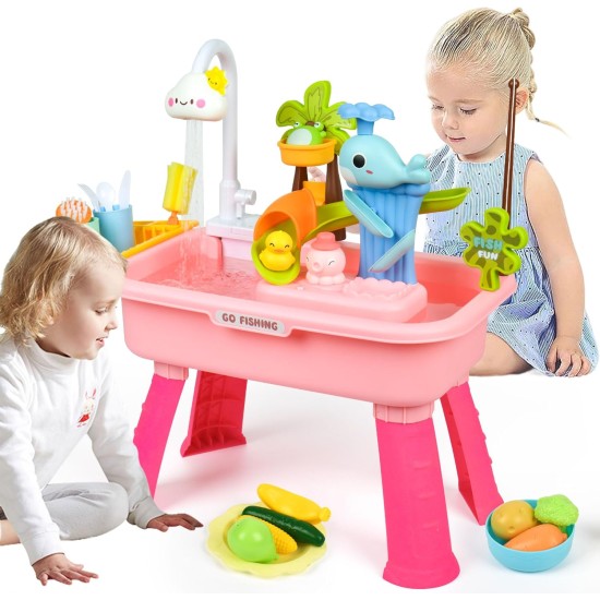 Jouet de table à eau de sable amélioré pour tout-petits avec pompe à eau électrique, eau de sable pour enfants avec robinet/accessoires de nourriture/jouet de pêche, jouets d'évier de cuisine pour fille et garçon à partir de 3 ans Jouet de table à eau de sable amélioré pour tout-petits avec pompe à eau électrique, eau de sable pour enfants avec robinet/accessoires de nourriture/jouet de pêche, jouets d'évier de cuisine pour fille et garçon à partir de 3 ans