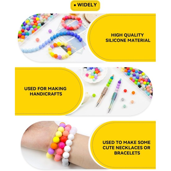 180 pièces FIVEIZERO perles en silicone – 30 couleurs perles rondes en caoutchouc de 12 mm en vrac pour l'artisanat de bricolage, accessoires de porte-clés et fabrication de bijoux