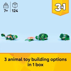 LEGO Creator 31377 Tortue 3 en 1 avec une fleur de nénuphar pour filles et garçons – Les enfants construisent une figurine de caméléon, de grenouille ou de tortue – Idée cadeau pour les amoureux des animaux, à partir de 7 ans – 31377