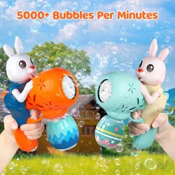 Pistolets à bulles pour les tout-petits, 2 machines à bulles en forme de lapin pour enfants, souffleur à bulles automatique avec 10 solutions de bulles, jouets d'extérieur, paniers de Pâques, cadeaux pour garçons et filles de 3, 4, 5, 6, 7, 8 ans