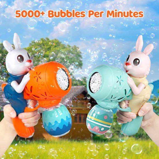 Pistolets à bulles pour les tout-petits, 2 machines à bulles en forme de lapin pour enfants, souffleur à bulles automatique avec 10 solutions de bulles, jouets d'extérieur, paniers de Pâques, cadeaux pour garçons et filles de 3, 4, 5, 6, 7, 8 ans