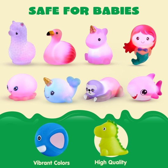 JOYIN 12 PCS Jouets de Bain Lumineux, Jouet de Sirène de Baignoire à LED Coloré Clignotant pour Tout-Petit, Cadeaux de Douche en Caoutchouc Flottants pour le Bain de Bébé pour Bébés Enfants Filles Saint-Valentin Panier de Pâques