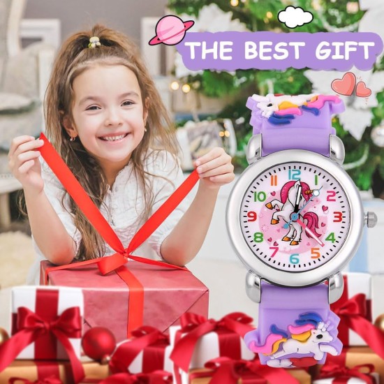 Montre pour enfants, montres de dessin animé 3D pour tout-petits, montres à quartz analogiques pour filles et garçons avec bracelet en silicone confortable, meilleurs cadeaux de jouets pour filles et garçons âgés de 3 à 12 ans