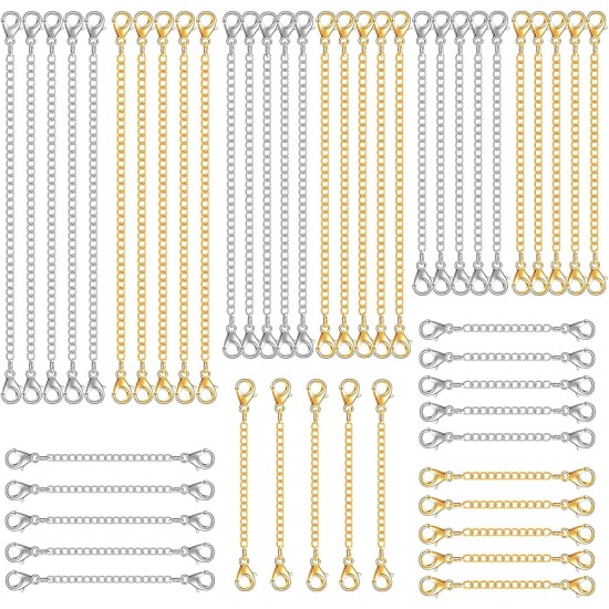 winee Lot de 30 rallonges de chaîne pour collier, rallonges de collier pour femmes et filles, rallonges de bracelet de cheville en acier inoxydable pour la fabrication de bijoux 2 pouces, 3 pouces, 4 pouces, 5 pouces, 6 pouces (15 or, 15 argent)