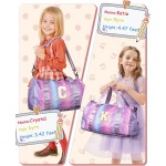 Trucs pour filles - Cadeaux d'anniversaire pour filles de 4, 5, 6, 7, 8, 9, 10, 11, 12, 13 ans, sac de sport avec compartiment à chaussures, sacs de danse avec pochette de maquillage, objets preppy pour petits-enfants (lettre E)