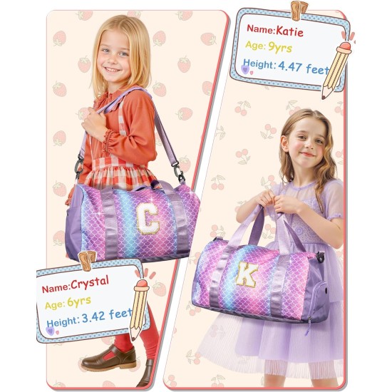 Trucs pour filles - Cadeaux d'anniversaire pour filles de 4, 5, 6, 7, 8, 9, 10, 11, 12, 13 ans, sac de sport avec compartiment à chaussures, sacs de danse avec pochette de maquillage, objets preppy pour petits-enfants (lettre E)