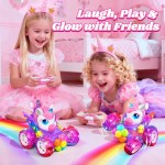 Voitures télécommandées licorne pour filles, jouets avec ailes et yeux en cristal brillants, rotation à 360 °, voiture télécommandée, voiture de cascade licorne, cadeaux d'anniversaire, panier de Pâques pour filles de 3, 4, 5, 6, 7, 8, 9, 10 ans