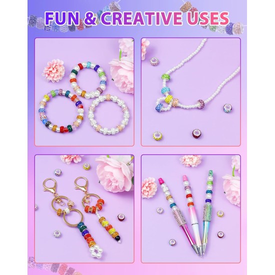 FIVEIZERO Lot de 120 perles à grand trou en strass pour la fabrication de bijoux, 20 couleurs de strass européens, perles d'espacement en vrac pour stylos à perles, loisirs créatifs