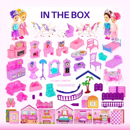 Maison de poupée avec 4 princesses, 4 licornes, chien, meubles et accessoires – Maison de poupée de rêve rose et violet pour petites filles – 5 chambres avec jardin, meubles et accessoires, cadeau pour filles de 2 à 7 ans Maison de poupée avec 4 princesses, 4 licornes, chien, meubles et accessoires – Maison de poupée de rêve rose et violet pour petites filles – 5 chambres avec jardin, meubles et accessoires, cadeau pour filles de 2 à 7 ans