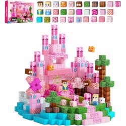 Blocs magnétiques, 100 pièces de blocs de construction magnétiques pour construire un monde 3D, construction sensorielle STEM, blocs magnétiques empilables, jouet pour enfants à partir de 3 ans, cadeaux d'anniversaire pour garçons et filles (rose)