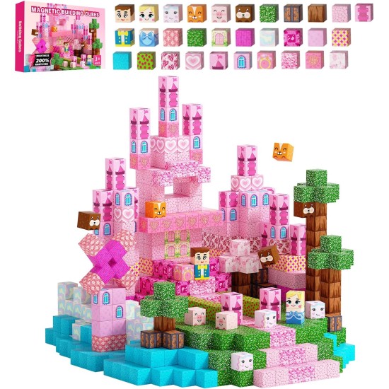 Blocs magnétiques, 100 pièces de blocs de construction magnétiques pour construire un monde 3D, construction sensorielle STEM, blocs magnétiques empilables, jouet pour enfants à partir de 3 ans, cadeaux d'anniversaire pour garçons et filles (rose) Blocs magnétiques, 100 pièces de blocs de construction magnétiques pour construire un monde 3D, construction sensorielle STEM, blocs magnétiques empilables, jouet pour enfants à partir de 3 ans, cadeaux d'anniversaire pour garçons et filles (rose)