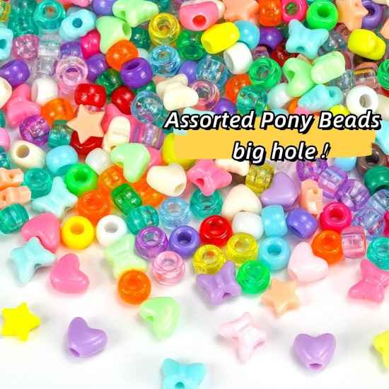 Lot de 1000 perles assorties en forme de poney pour bracelets, perles Kandi Rave en acrylique de 9 mm avec joli cœur, étoile, papillon, perles en forme amusantes pour tresses de cheveux, porte-clés, breloques, fabrication de bijoux, loisirs créatifs