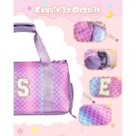 Trucs pour filles - Cadeaux d'anniversaire pour filles de 4, 5, 6, 7, 8, 9, 10, 11, 12, 13 ans, sac de sport avec compartiment à chaussures, sacs de danse avec pochette de maquillage, objets preppy pour petits-enfants (lettre E)