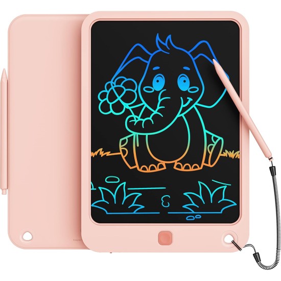 Tablette d'écriture LCD 10 pouces, jouets pour garçons et filles de 3, 4, 5, 6, 7, 8, 9, 10 ans, tablette à dessin colorée, cadeau pour garçons et tout-petits âgés de 3 à 12 ans, tableau mémo, blocs-notes avec cordon (rose)