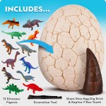 National Geographic Kit de fouille d'œufs de dinosaure géants – Excavation de 12 figurines et réplique de dent de T. Rex à partir d'une brique géante de 15,2 cm, œuf de dinosaure, kits scientifiques éducatifs, cadeaux pour garçons et filles, panier de Pâq