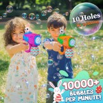 Pistolet à bulles pour enfants, lot de 2 souffleurs à bulles avec 10 recharges de solution à bulles, machine à bulles automatique pour les tout-petits à partir de 3 ans, cadeaux de fête en plein air et de Pâques pour garçons et filles