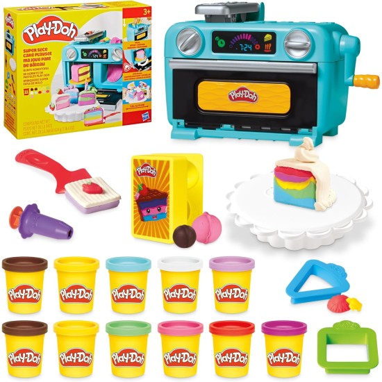 Play-Doh Super Slice Cake Playset, four jouet avec accessoires de cuisine et 11 boîtes de pâte à modeler, arts et travaux manuels pour enfants, à partir de 3 ans