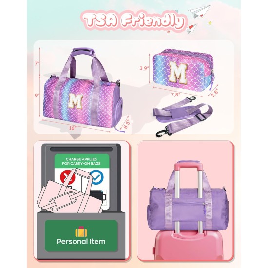 Trucs pour filles - Cadeaux d'anniversaire pour filles de 4, 5, 6, 7, 8, 9, 10, 11, 12, 13 ans, sac de sport avec compartiment à chaussures, sacs de danse avec pochette de maquillage, objets preppy pour petits-enfants (lettre E)