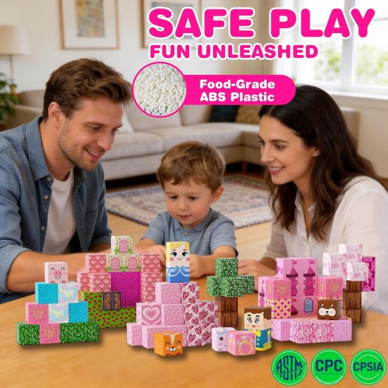 Blocs magnétiques, 100 pièces de blocs de construction magnétiques pour construire un monde 3D, construction sensorielle STEM, blocs magnétiques empilables, jouet pour enfants à partir de 3 ans, cadeaux d'anniversaire pour garçons et filles (rose) Blocs magnétiques, 100 pièces de blocs de construction magnétiques pour construire un monde 3D, construction sensorielle STEM, blocs magnétiques empilables, jouet pour enfants à partir de 3 ans, cadeaux d'anniversaire pour garçons et filles (rose)