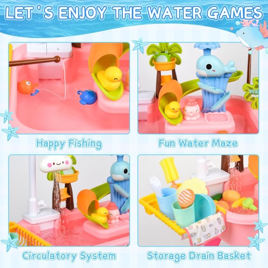 Jouet de table à eau de sable amélioré pour tout-petits avec pompe à eau électrique, eau de sable pour enfants avec robinet/accessoires de nourriture/jouet de pêche, jouets d'évier de cuisine pour fille et garçon à partir de 3 ans Jouet de table à eau de sable amélioré pour tout-petits avec pompe à eau électrique, eau de sable pour enfants avec robinet/accessoires de nourriture/jouet de pêche, jouets d'évier de cuisine pour fille et garçon à partir de 3 ans