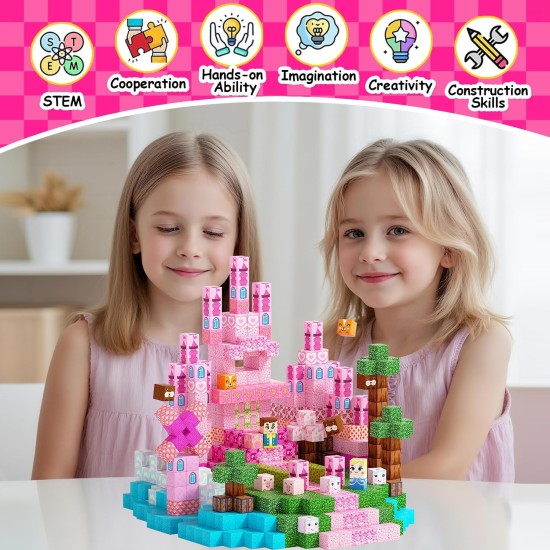 Blocs magnétiques, 100 pièces de blocs de construction magnétiques pour construire un monde 3D, construction sensorielle STEM, blocs magnétiques empilables, jouet pour enfants à partir de 3 ans, cadeaux d'anniversaire pour garçons et filles (rose) Blocs magnétiques, 100 pièces de blocs de construction magnétiques pour construire un monde 3D, construction sensorielle STEM, blocs magnétiques empilables, jouet pour enfants à partir de 3 ans, cadeaux d'anniversaire pour garçons et filles (rose)