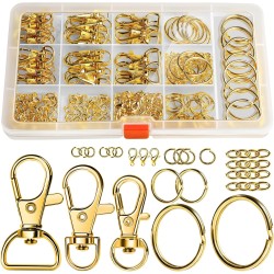 LEOBRO Kit de fabrication de porte-clés, 265 pièces, clips et porte-clés, fermoirs mousquetons en métal et anneaux porte-clés, porte-clés en vrac, anneaux porte-clés, clip pour porte-clés, fabrication de bijoux, artisanat, doré