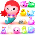 JOYIN 12 PCS Jouets de Bain Lumineux, Jouet de Sirène de Baignoire à LED Coloré Clignotant pour Tout-Petit, Cadeaux de Douche en Caoutchouc Flottants pour le Bain de Bébé pour Bébés Enfants Filles Saint-Valentin Panier de Pâques