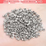 350 pièces de perles d'espacement en argent pour la fabrication de bijoux, perles métalliques mélangées en vrac de styles aléatoires pour bracelets, colliers, boucles d'oreilles, fabrication de bijoux
