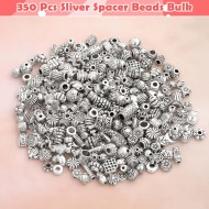 350 pièces de perles d'espacement en argent pour la fabrication de bijoux, perles métalliques mélangées en vrac de styles aléatoires pour bracelets, colliers, boucles d'oreilles, fabrication de bijoux