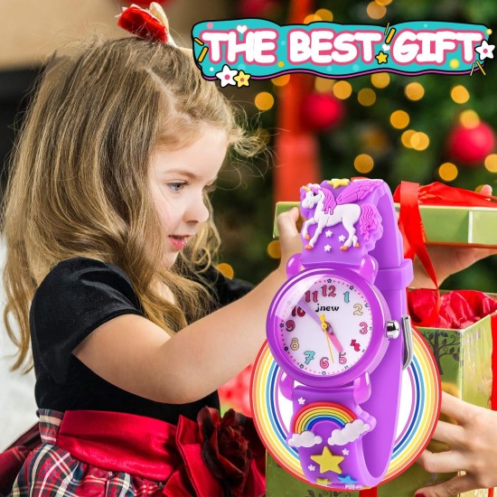 Montre pour filles – Montre étanche avec dessin animé 3D pour tout-petits, cadeaux pour filles de 2 à 8 ans, jouets pour filles de 3, 4, 5, 6, 7 ans – Cadeaux pour enfants