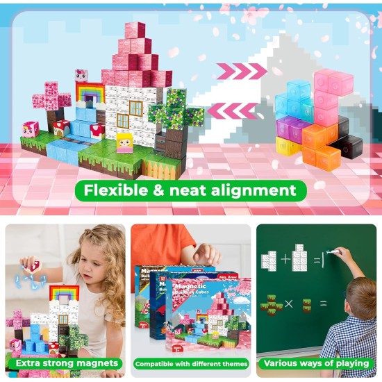 Blocs magnétiques - 100 pièces blocs de construction cubes licorne - jouets pour cadeaux d'anniversaire de Noël Montessori pour tout-petits - jouets sensoriels STEM pour fille de 3 4 9 10 ans
