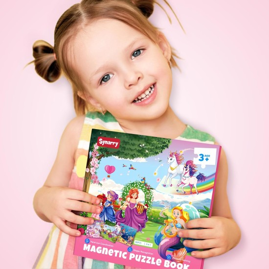 SYNARRY Puzzles magnétiques Licorne Sirène Princesse pour les tout-petits de 3 à 5 filles, 20 pièces de puzzles de voyage pour les enfants âgés de 4 à 6 ans, Jouets d'activités de voyage en voiture, en avion pour les filles de 3, 4, 5 et 6 ans, cadeaux d'